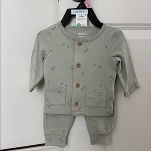 Carter's Light Sage Green Leaf Print Baby Two-Piece Set